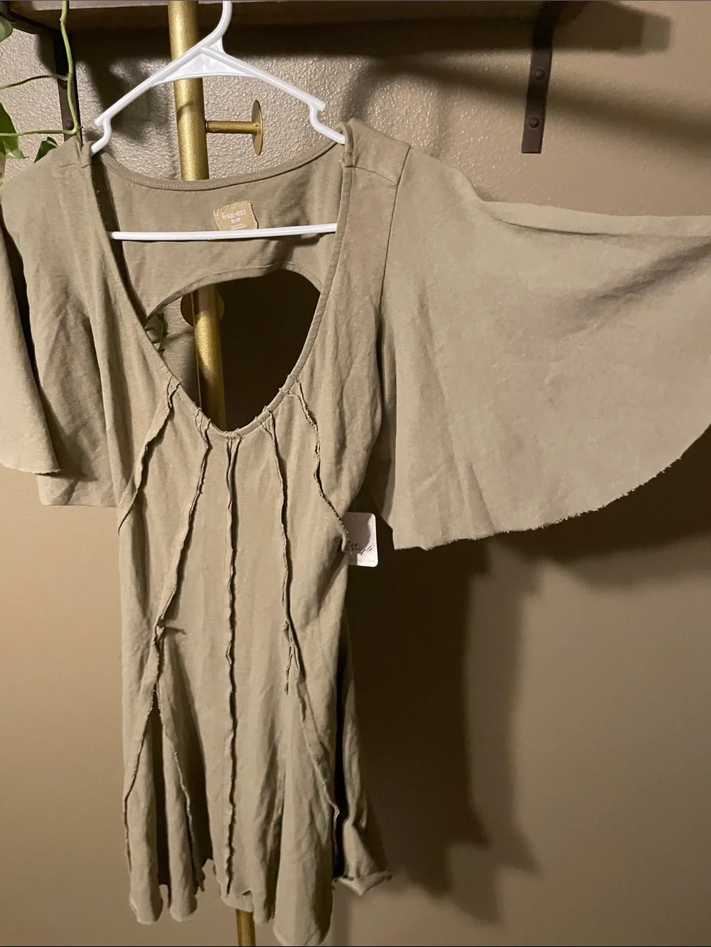 NWT Free People Olive V-Neck Flutter Sleeve Mini Dress